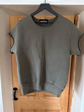 AMERICAN GIANT (UNISEX) RAW CUT NECKLINE RELAXED, OLIVE GREEN SWEATSHIRT, MENS S